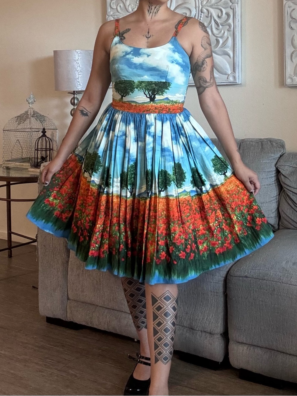 Retro Bernie Dexter Poppy Field Pleated Dress